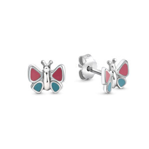 Kinder Silber Ohrstecker Schmetterling bunt lackiert