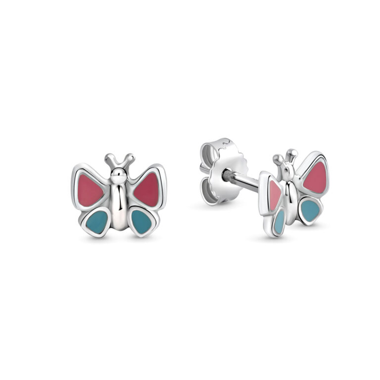 Kinder Silber Ohrstecker Schmetterling bunt lackiert