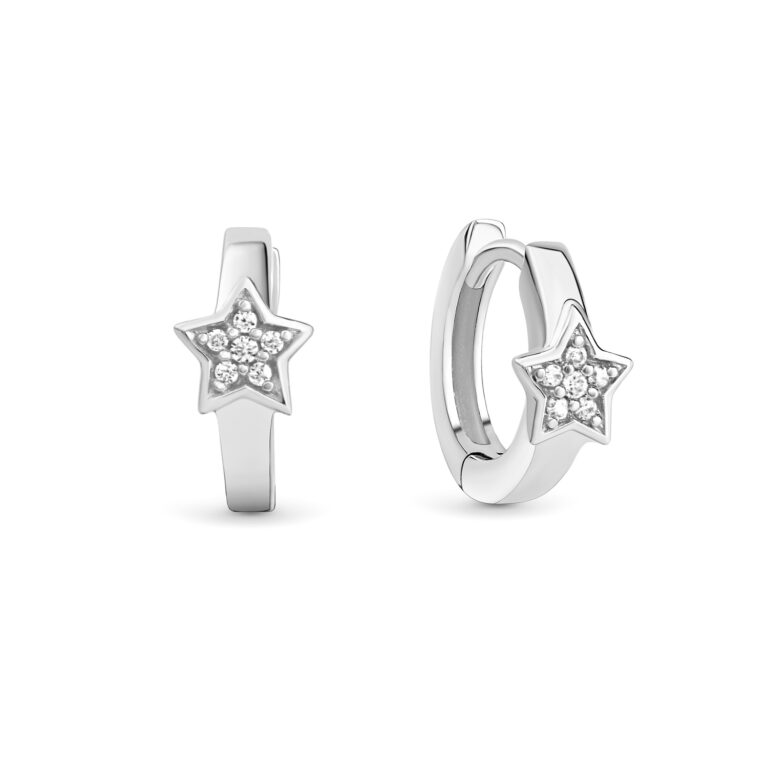 Kinder Silber Creolen Stern mit weißem Zirkonia