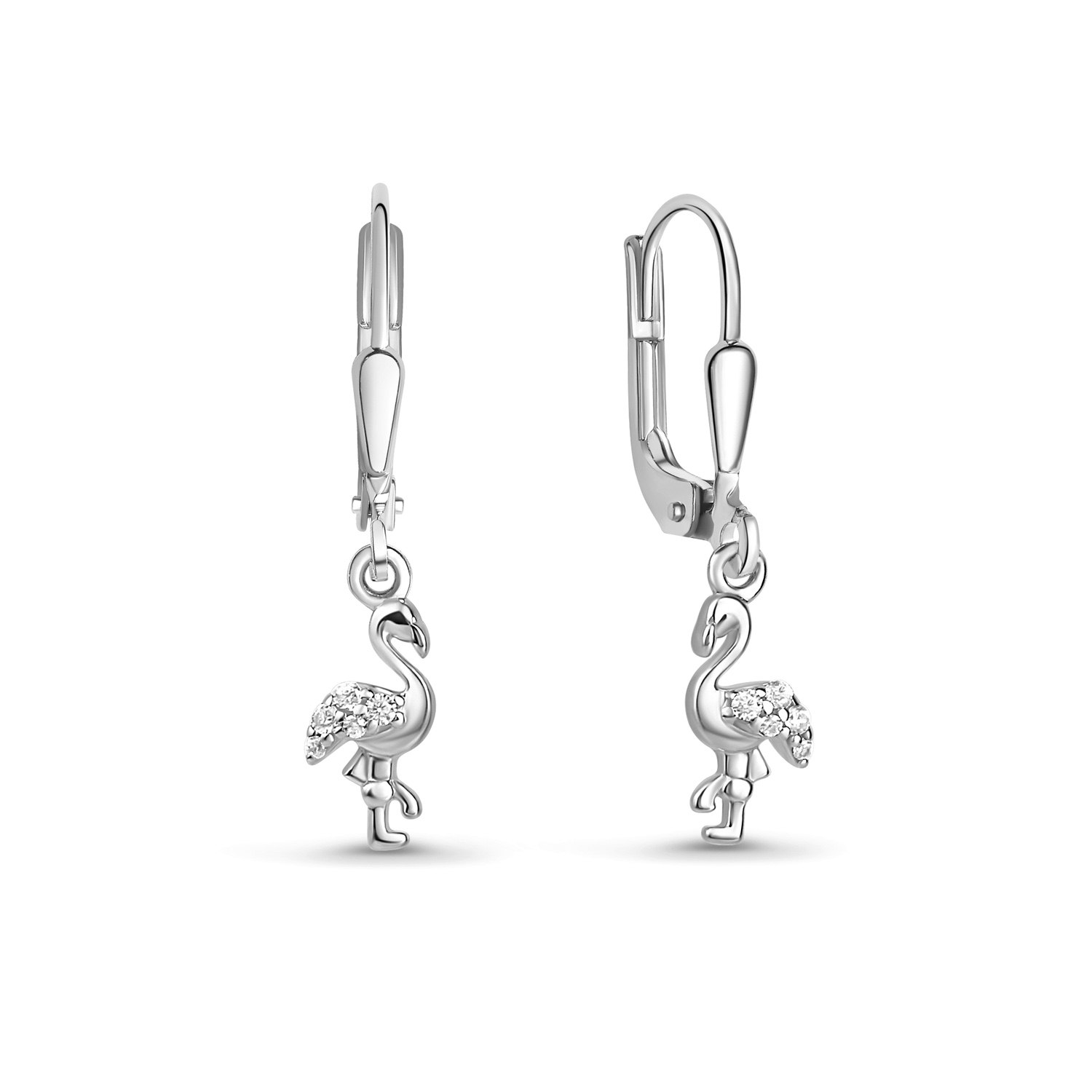 Silber Kinder Flamingo Ohrringe mit Zirkoniasteinen 29 54055