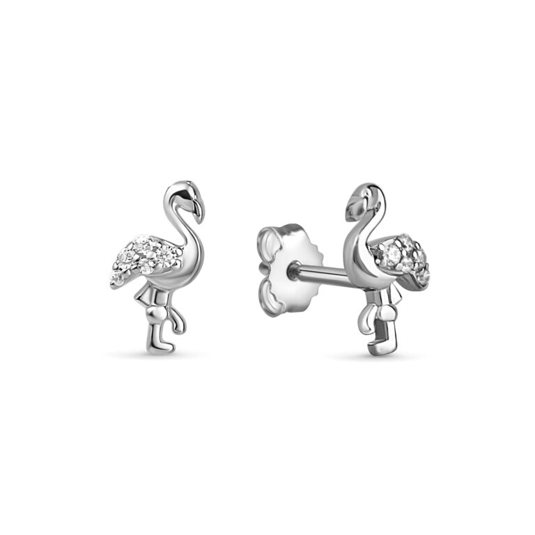 Silber Kinder Flamingo Ohrstecker mit Zirkoniasteinen