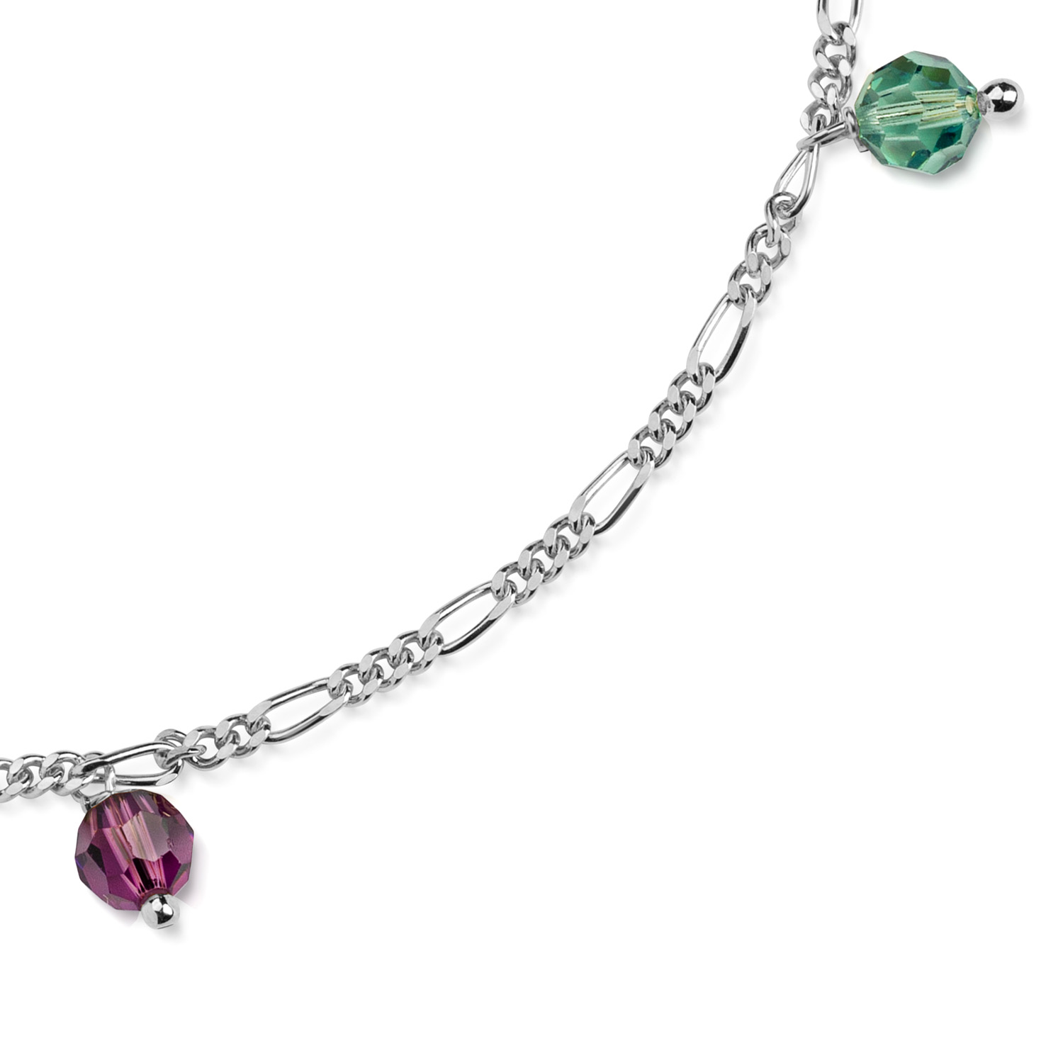 Stabile Silber Fusskette mit bunten Swarovski Kristallen 79 59060 26 1