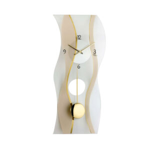 Geschwungene Designer Glas Wanduhr Satiniert goldfarben