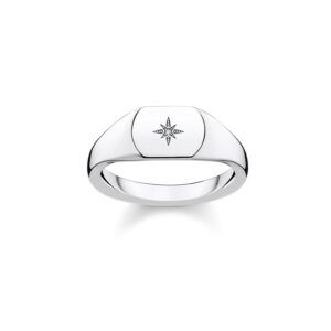 Vintage Love Silber Siegelring Stern mit Diamant
